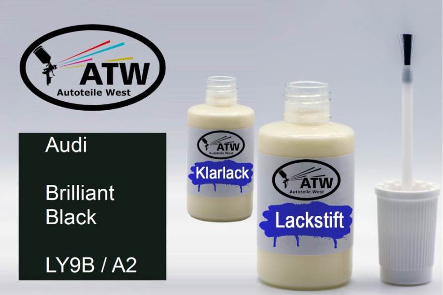 Audi, Brilliant Black, LY9B / A2: 20ml Lackstift + 20ml Klarlack - Set, von ATW Autoteile West.